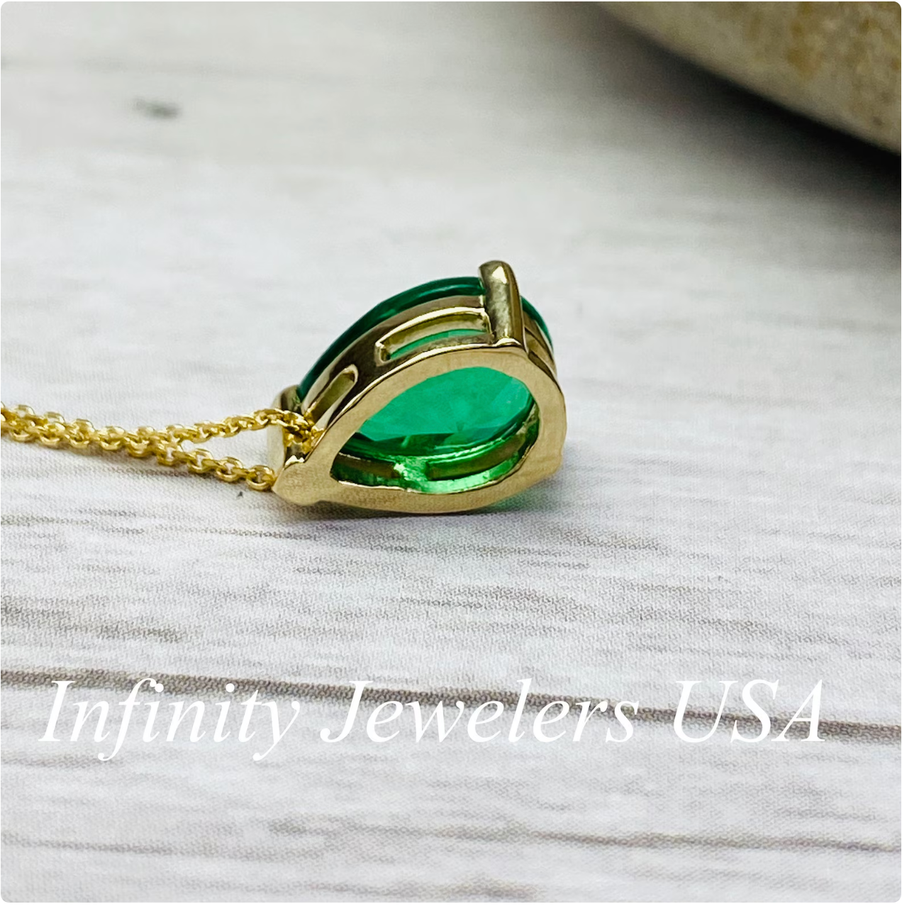 Pear Shape Emerald Solitaire Pendant Necklace For Ladies, 14K Yellow Gold May Birthstone Pendant Gift For Her, Ladies Emerald Necklace #6999