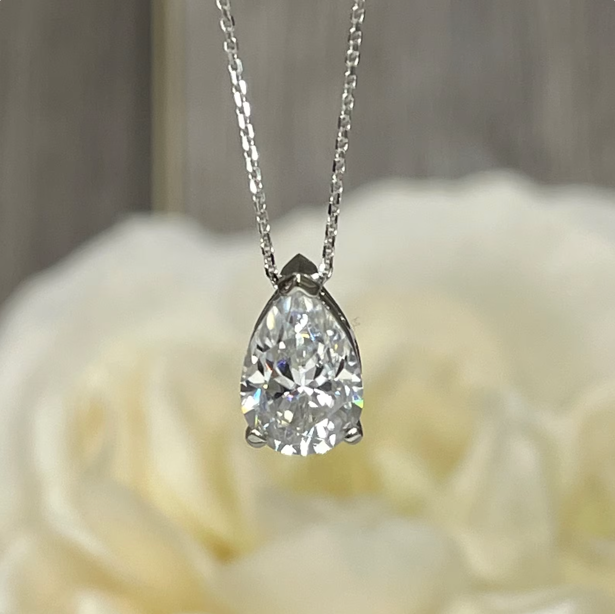 Moissanite Necklace Pear Pendant For Ladies, Pear Shape Solitaire Pendant 14K Gold Necklace, Teardrop Shape April Birthstone Pendant, #4624