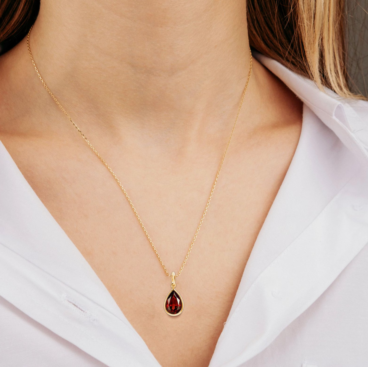 1.8 CT Pear Garnet Pendant Necklace 14K Gold Filled or Sterling Silver, Natural Garnet Jewelry, January Birthstone, 2nd Anniversary Gift