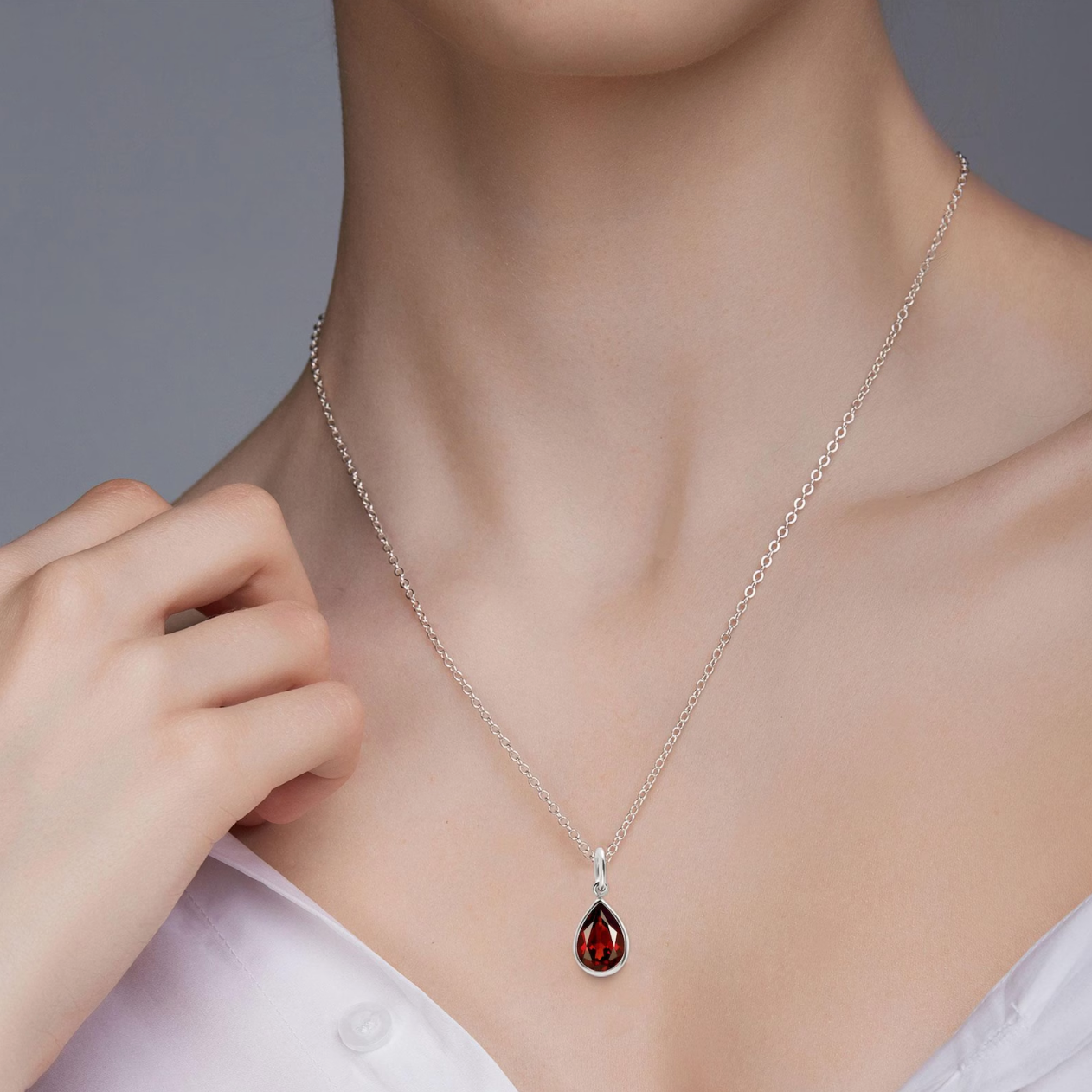 1.8 CT Pear Garnet Pendant Necklace 14K Gold Filled or Sterling Silver, Natural Garnet Jewelry, January Birthstone, 2nd Anniversary Gift
