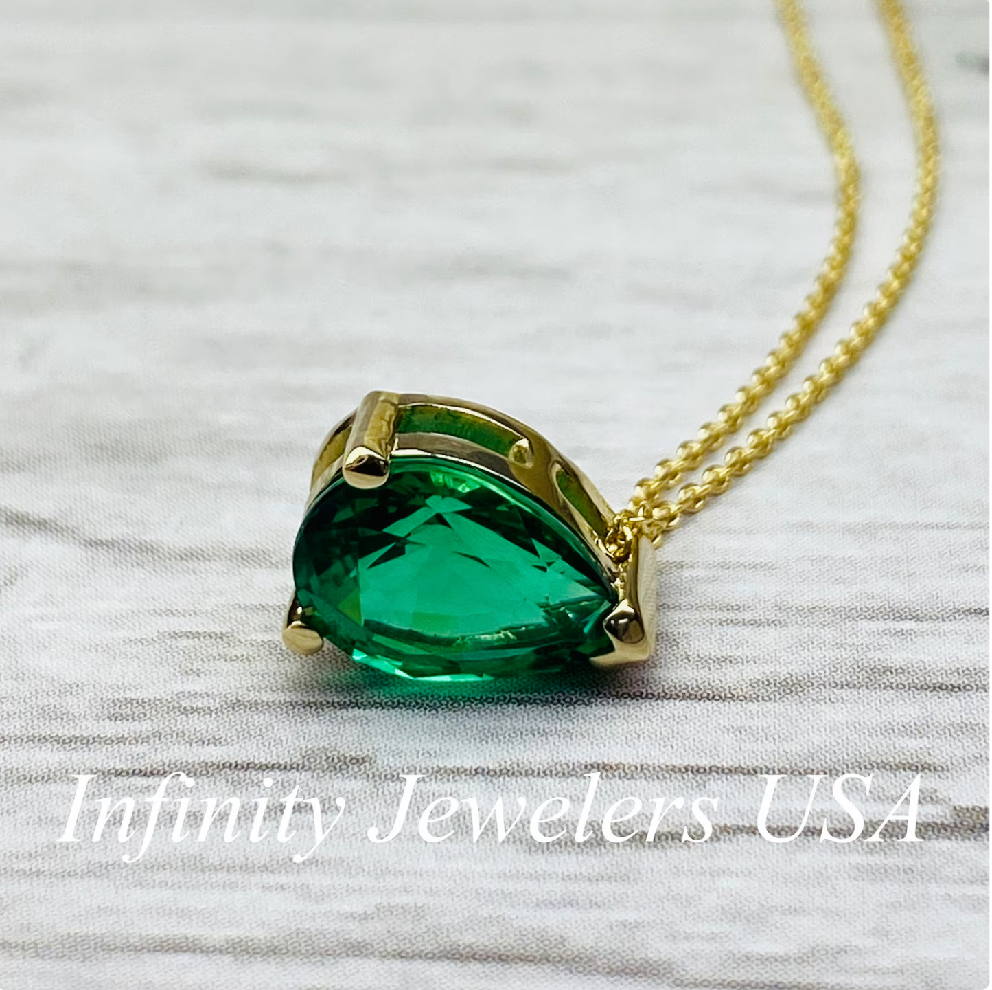 Pear Shape Emerald Solitaire Pendant Necklace For Ladies, 14K Yellow Gold May Birthstone Pendant Gift For Her, Ladies Emerald Necklace #6999