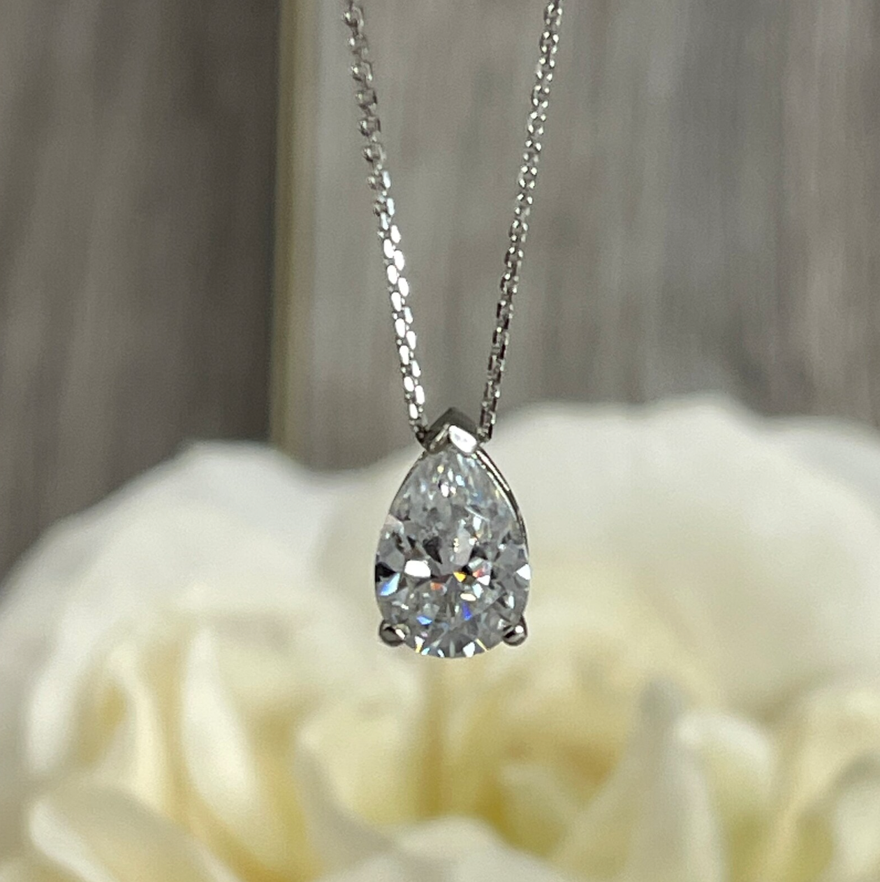 Moissanite Necklace Pear Pendant For Ladies, Pear Shape Solitaire Pendant 14K Gold Necklace, Teardrop Shape April Birthstone Pendant, #4624