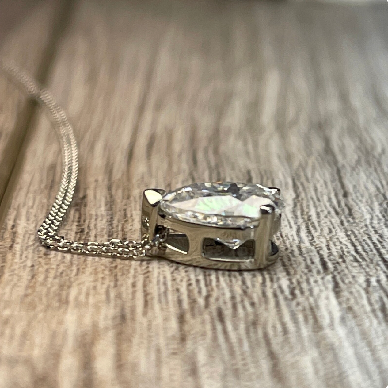 Moissanite Necklace Pear Pendant For Ladies, Pear Shape Solitaire Pendant 14K Gold Necklace, Teardrop Shape April Birthstone Pendant, #4624