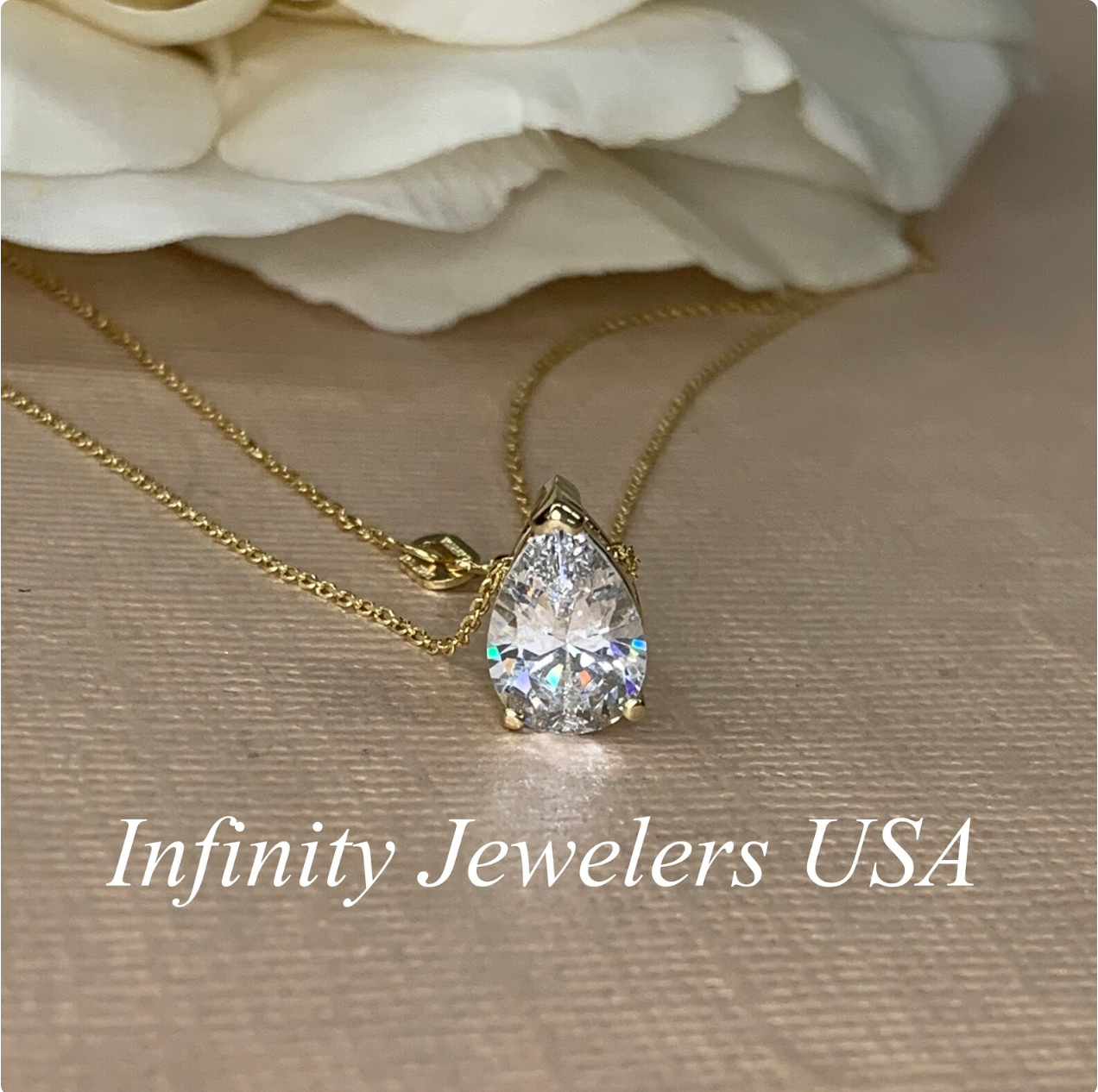 Moissanite Necklace Pear Pendant For Ladies, Pear Shape Solitaire Pendant 14K Gold Necklace, Teardrop Shape April Birthstone Pendant, #4624