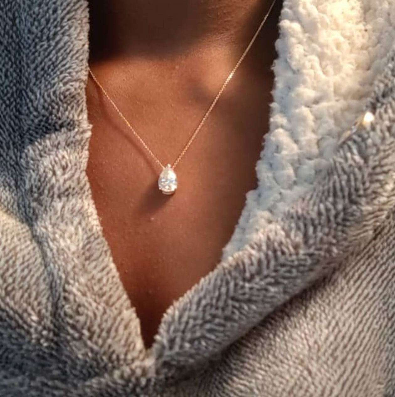 Moissanite Necklace Pear Pendant For Ladies, Pear Shape Solitaire Pendant 14K Gold Necklace, Teardrop Shape April Birthstone Pendant, #4624