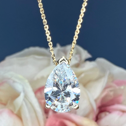 Moissanite Necklace Pear Pendant For Ladies, Pear Shape Solitaire Pendant 14K Gold Necklace, Teardrop Shape April Birthstone Pendant, #4624