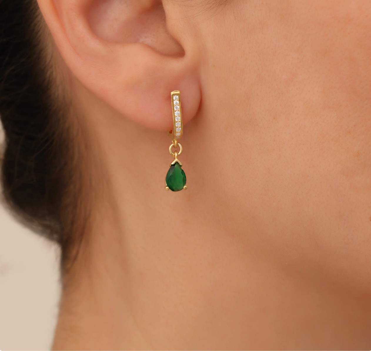 Dainty Pear Emerald Necklace Earrings Jewelry Set Green Emerald Choker Pave Diamond Emerald Earrings Jewelry Gift For Her May Birthstone