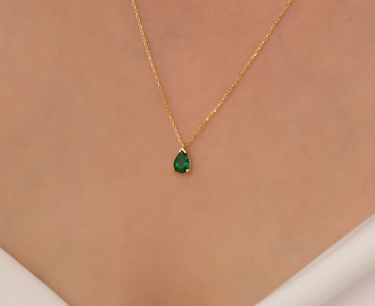 Dainty Pear Emerald Necklace Earrings Jewelry Set Green Emerald Choker Pave Diamond Emerald Earrings Jewelry Gift For Her May Birthstone